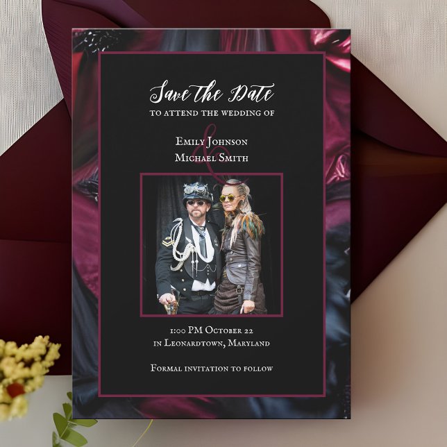 Convites Casamento Gótico Salva a Data do Dia das Bruxas Ve (Gothic wedding Save the Date Halloween themed announcement)