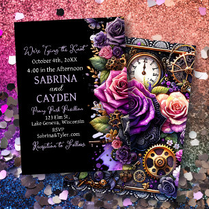 Convites Casamento Gótico Steampunk de Rosas Pretos e Roxos