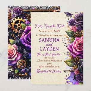 Convites Casamento Gótico Steampunk de Rosas Pretos e Roxos
