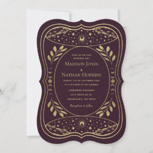 Convites Casamento Gótico Tarot Vintage Dourado e Borgonha