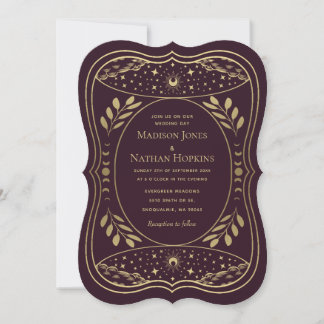 Convites Casamento Gótico Tarot Vintage Dourado e Borgonha