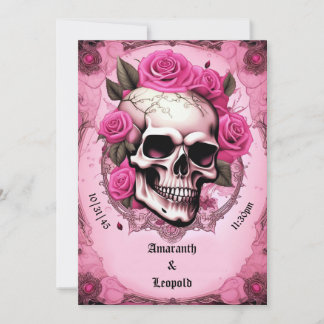 Convites Casamento Gótico Tradicional De Rosa E Crânio