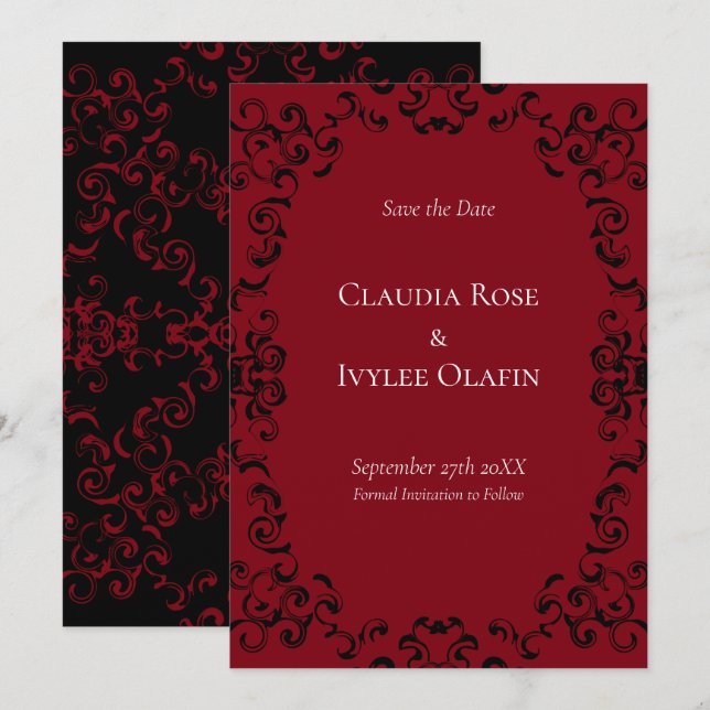 Convites Casamento Gótico Vermelho e Negro (Frente/Verso)