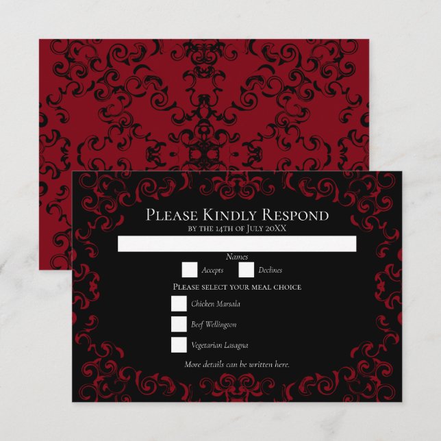 Convites Casamento Gótico Vermelho e Negro (Frente/Verso)