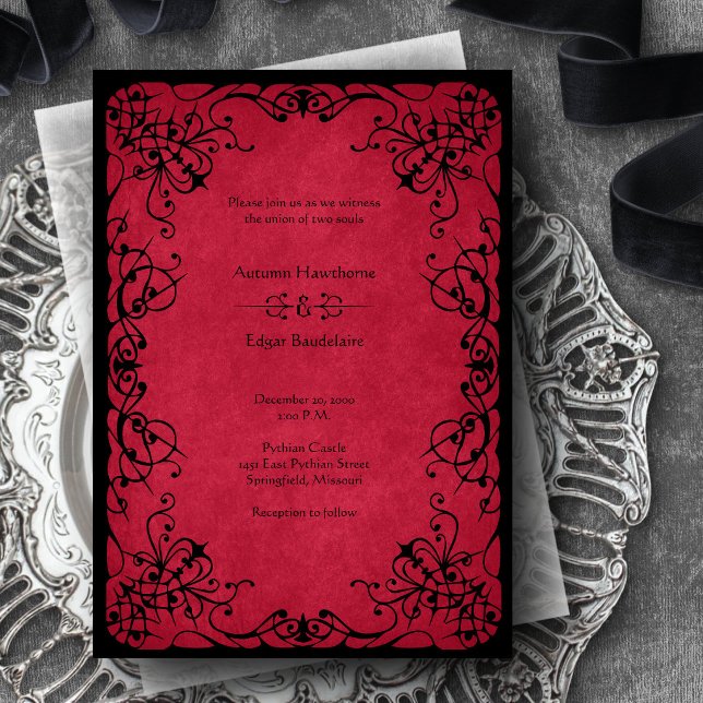 Convites Casamento Gótico Vermelho Preto (Criador carregado)