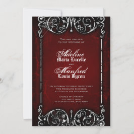 Convites Casamento Gótico Victoriano Vermelho Spooky, Negro