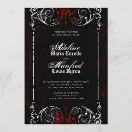 Convites Casamento Gótico Victoriano Vermelho Spooky, Negro
