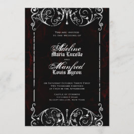 Convites Casamento Gótico Victoriano Vermelho Spooky, Negro