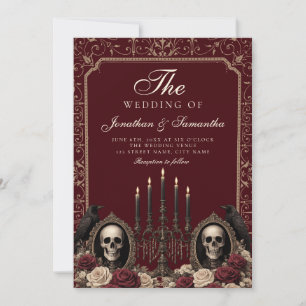Convites Casamento Gótico Vintage Borgonha e Marfim