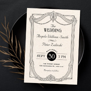Convites Casamento gótico Vintage elegante preto e branco
