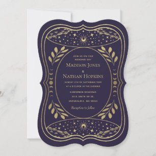 Convites Casamento Gótico Vintage Tarot Dourado e Roxo