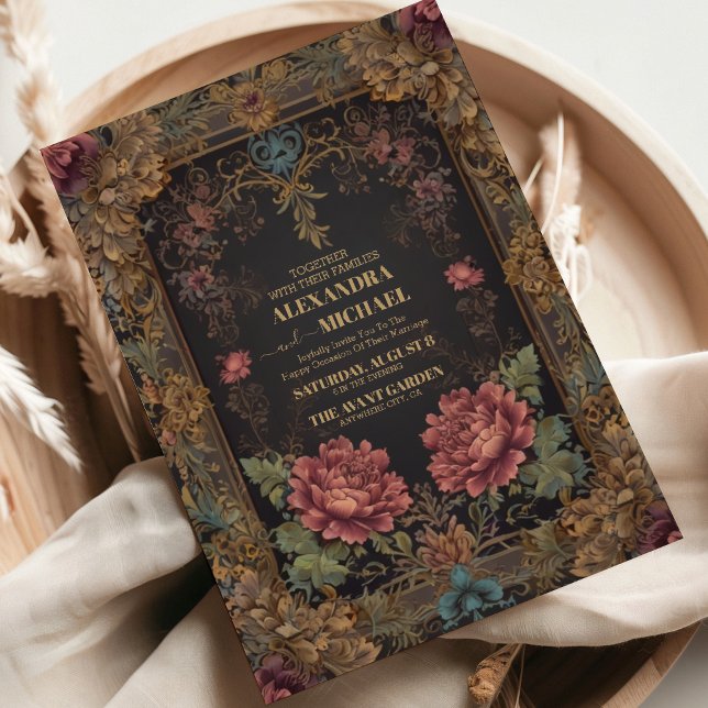 Convites Casamento Gótico Vitoriano Floral (Criador carregado)