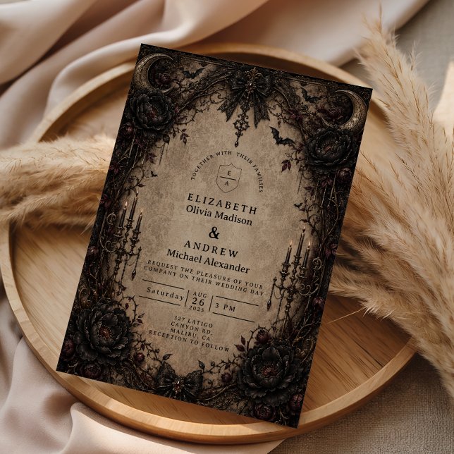 Convites Casamento Gótico Vitoriano Vintage (Criador carregado)