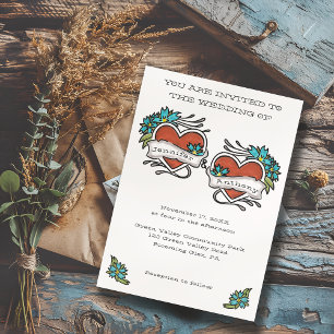 Convites Casamento Gráfico de Tatuações Corações