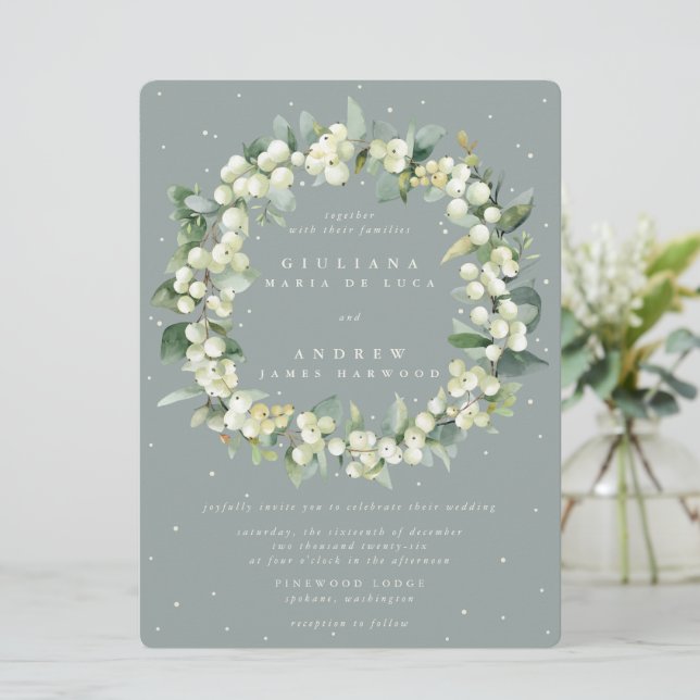 Convites Casamento Grande de Snowberry+Eucalyptus Wreath (Em pé/Frente)