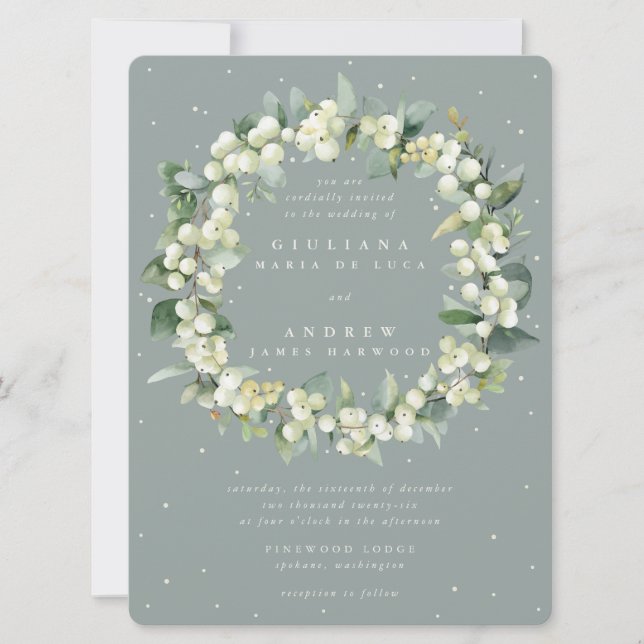 Convites Casamento Grande de Snowberry+Eucalyptus Wreath (Frente)