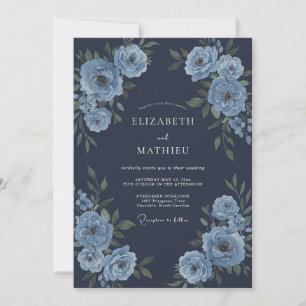 Convites Casamento Grandioso de Inverno em Azul Meia-Noite