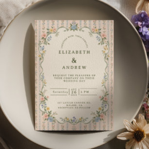 Convites Casamento Grandmillennial Floral Rosado