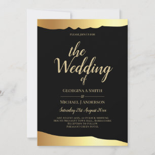 Convites Casamento Gravata Preta Folha de Ouro Script Event
