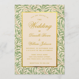 Convites Casamento Green deixa Faux Dourado Morris Willow