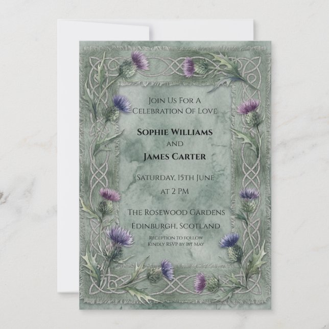 Convites Casamento Green Thistle (Frente)