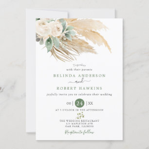 Convites Casamento Greenery Desert Boho Rosa Pampas Grass