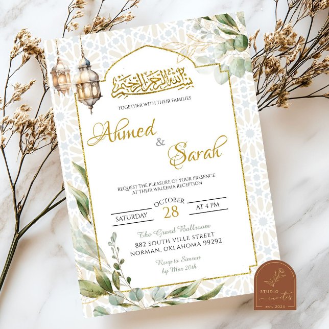 Convites Casamento Greenery Islâmico Waleema (Criador carregado)