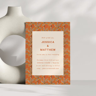 Convites Casamento Groovy Tropical Palmeiras Laranja Queima