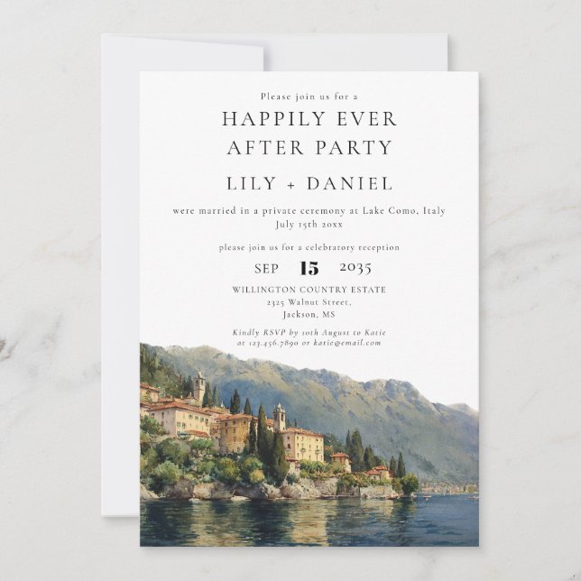 Convites Casamento Happily Ever After Lago de Como Itália (Frente)