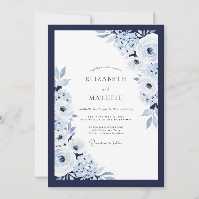 Convites Casamento Harmonioso de Inverno em Azul Marinho (Frente)