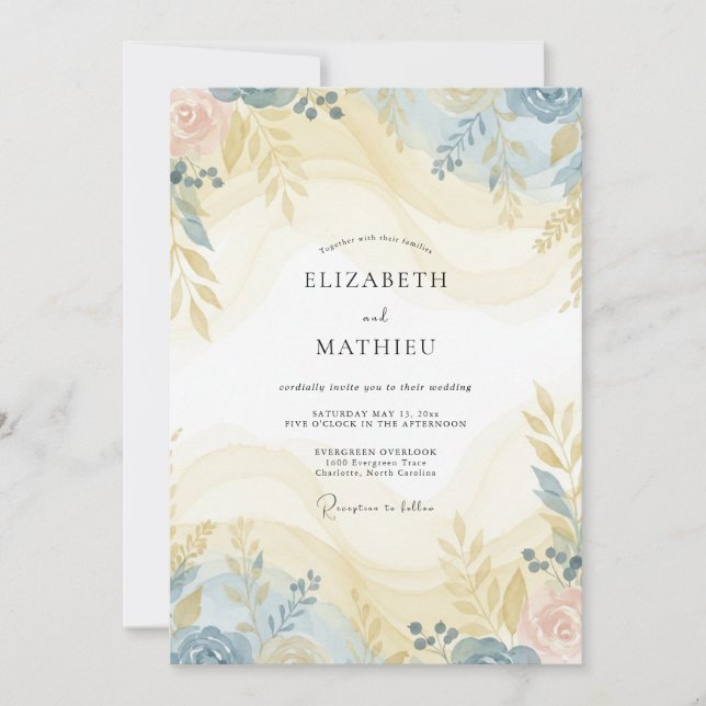 Convites Casamento Harmonioso de Primavera Azul Pálido (Frente)