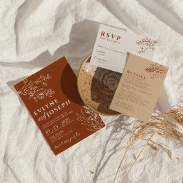 Convites Casamento Herbal Floral Boho Burnt Orange Terracot