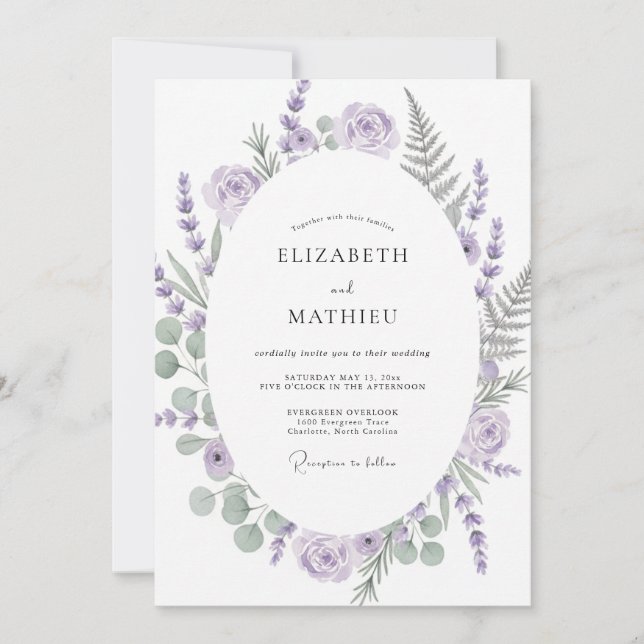 Convites Casamento Herbal Macio Lavanda (Frente)