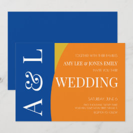 Convites Casamento Herdeiro da Mostarda Azul Geométrica Mod