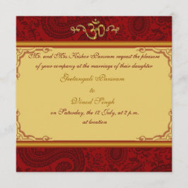 Convites Casamento hindu com Brocade vermelho e ouro