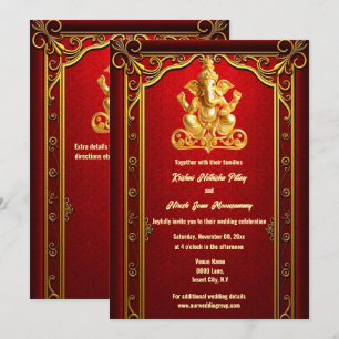 Convites Casamento hindu com ganesha-dourada-vermelha india
