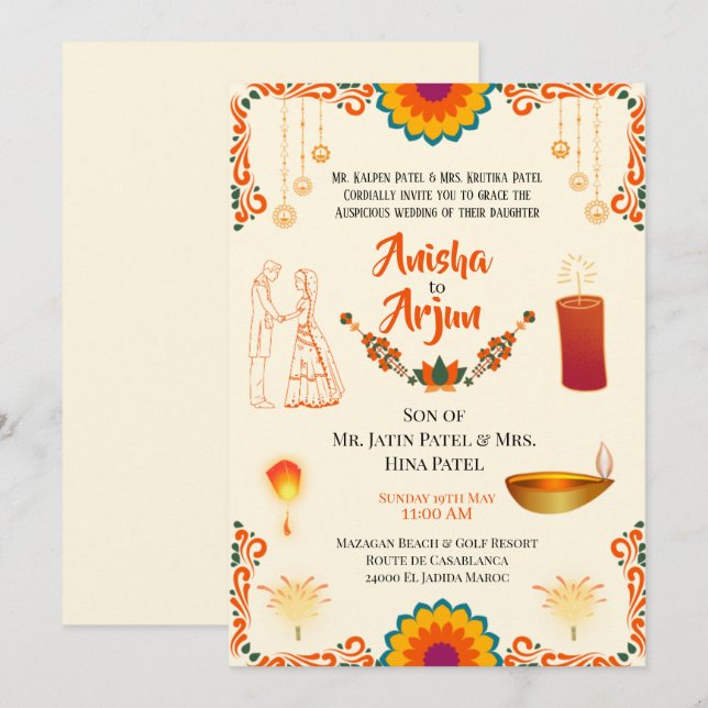 Convites Casamento Hindu Floral Digital (Frente/Verso)