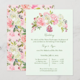 Convites Casamento Hindu Ganesh Sage Green e Pink Floral