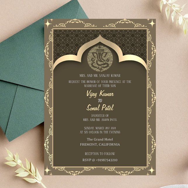 Convites Casamento Hindu Ganesha com Elementos Ouros (Criador carregado)