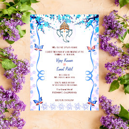 Convites Casamento Hindu Indiano Ganesha Blue Butterfly