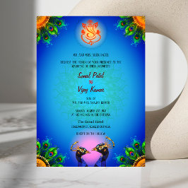 Convites Casamento Hindu Indiano Ganesha Blue Peacock Pair