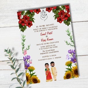 Convites Casamento Hindu Indiano Ganesha Floral