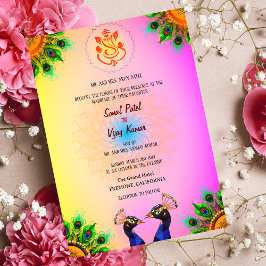 Convites Casamento Hindu Indiano Ganesha Par Pavial Rosa Pi