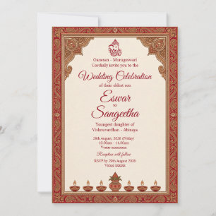 Convites Casamento Hindu Mandala Vermelho e Dourado Tradici