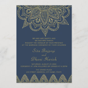 Convites Casamento Hindu Mehndi, Marinho Elegante Indiano D