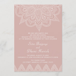 Convites Casamento Hindu Mehndi, Rosa Elegante Indiano Mode