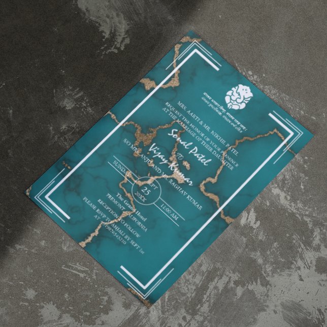 Convites Casamento Hindu Moderno Ganesha Marble (Criador carregado)