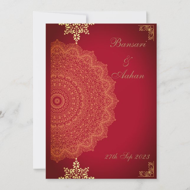 Convites Casamento Hindu Red Mandala (Frente)