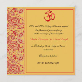 Convites Casamento Hindu vermelho e Dourado de paisley