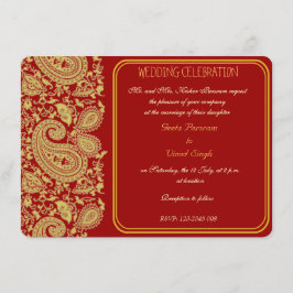 Convites Casamento Hindu vermelho e ouro